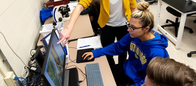 Faculty assisting with computer work